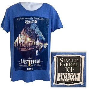 River Island Blue Graphic T-Shirt - AMSTERDAM The City of Freedom - Size L